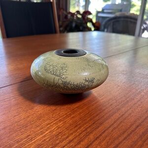 Celadon/lime  raku vase with crackle glaze